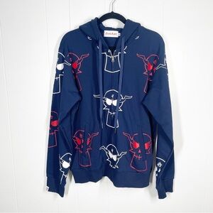 Adventures Navy Skull Graphic Zipper Long Sleeve Hoodie Medium